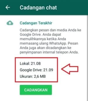 Tangkapan Layar Data Cadangan Whatsapp di Android ICS