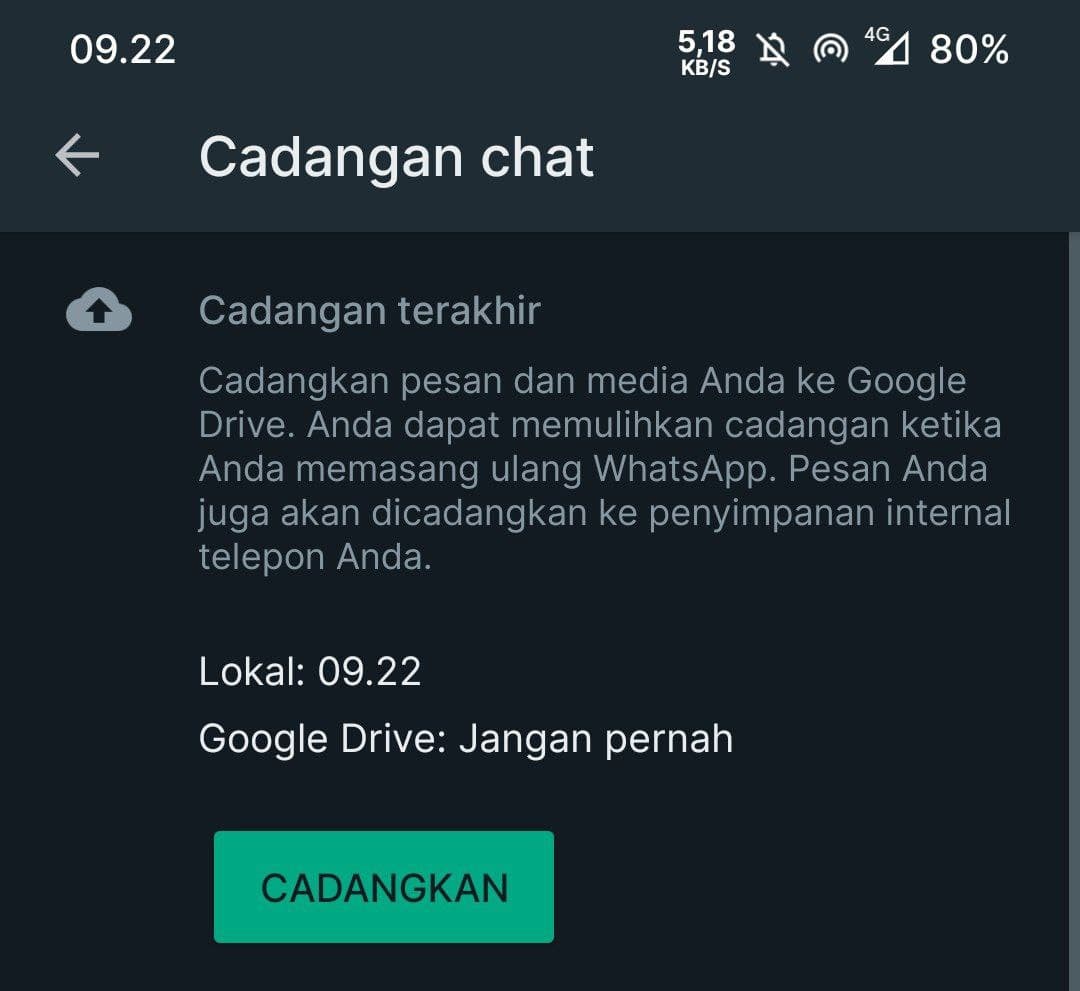 Tangkapan Layar Data Cadangan Whatsapp di Android 10 Q